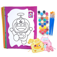 儿童涂色画DIY颜料水彩画水粉画涂鸦画填色画画书儿童手工绘画工具 男孩玩30张画+6条颜料+6支画笔+围裙袖套