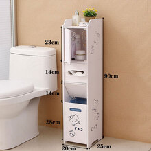 马桶旁边的放纸浴室边柜角柜卫生间夹缝收纳防水落地厕所置地式浴室墙角马桶边柜窄SN34 90高KT带垃圾桶+门(20宽25深)