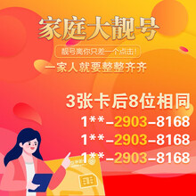 中国移动 家庭大靓号全网通电话卡顺子号 全国靓号个性定制号码不限速流量卡 手机靓号定制号码 靓号自选 家庭靓号-4组号码-选号联系客服
