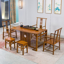 寻古红木家具非洲鸡翅木（学名：非洲崖豆木）茶桌椅组合实木新中式办公室茶台茶艺桌泡茶桌 六件套：茶桌+禅椅*3+方凳*2