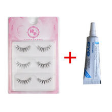 假睫毛w-7自然仿真浓密素颜淡妆初学者学生日常妆 一盒3对装+小胶水
