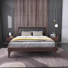 【JD物流闪发】金柏栎 床 实木床北欧简约风格胡桃木原木色1.8米双人床1.5米单人床 胡桃色+20CM半棕半弹簧床垫 1200mm*2000mm  框架结构