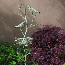 公鹤（MaleCrane）美式复古铁艺小鸟花插爬藤架装饰摆件户外庭院花园做旧园艺杂货 复古绿鸟窝花插 大