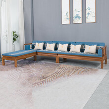 寻古红木家具非洲鸡翅木（学名：非洲崖豆木）沙发全实木新中式客厅原木布艺转角沙发椅组合Q 转角贵妃沙发三件套