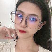 RNRN 防蓝光眼镜女学生韩版大框圆脸防辐射黑框眼镜近视有度数素颜网红 透灰框 双眼125度(1.56非球面)