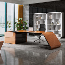 福锦 老板桌办公台桌简约现代经理桌烤漆大班台办公室桌办公桌椅组合 2.2m右侧柜老板桌
