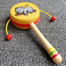 曲漾 玩具卡通制玩具拨浪鼓木质手摇鼓摇铃0-1岁儿童宝宝 橘黄 大号树袋熊拨浪鼓