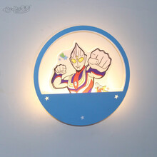 儿童房艾莎蜘蛛侠KT猫哆啦A梦佩奇奥特曼LED壁灯男孩女孩房床头灯 薄款奥特曼+黄光 铁+亚克力材质