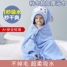 儿童浴巾浴袍带帽婴儿可穿裹斗篷冬天厚款宝宝洗澡比纯棉吸水速干 长耳猴蓝70*140（适合1-4岁）加厚款