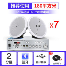 先科S1-5蓝牙吸顶喇叭套装天花板音响吊顶音箱家用3D环绕背景音乐功放嵌入式商场店铺餐厅装修有线广播 7个6.5寸吸顶喇叭+两分区蓝牙功放