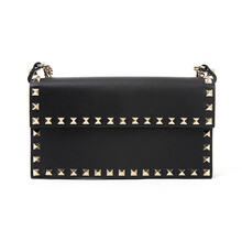 华伦天奴 VALENTINO  女士黑色链条单肩斜挎包 TW2P0T37BOL 0NO