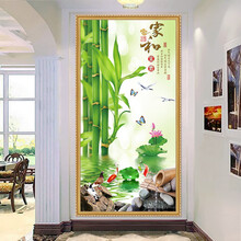 玄关竖版画家简约办公室进门走廊过道单幅墙贴画客厅自粘画山水画贴纸3立体墙贴壁画沙发背景壁画 金色 289 小号60cmx120cm(定制款，不支持退换)