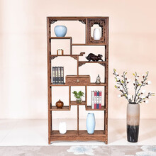 寻古红木家具非洲鸡翅木（学名：非洲崖豆木）博古架实木中式多宝阁客厅隔断柜置物古董架陈列架收纳茶叶架P 单个：长90*宽27*高190cm