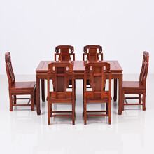 艺铭天下红木家具缅甸花梨（学名：大果紫檀）餐桌椅组合新中式实木饭桌长方形一桌六椅餐厅歺桌 象头椅+长餐桌七件套