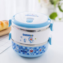 沐和卡通保温饭盒圆形不锈钢密封多层可组合推荐学生儿童便当盒保温汤壶饭桶提锅 1.4L哆啦(卡扣款)
