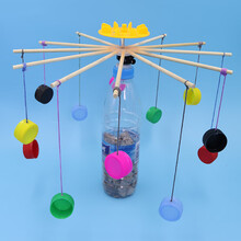 废物利用制作手工 拉线木马科学小制作小学生科技创新大赛作品废物利用手工自制发明 拉线旋转木马散装瓶盖款 不含瓶子