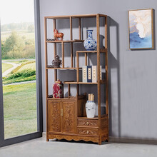 慢象红木家具非洲鸡翅木（学名：非洲崖豆木）博古架实木客厅隔断柜中式置物架古董架子茶叶架柜多宝阁展示架 单个 长98*宽30*高198cm