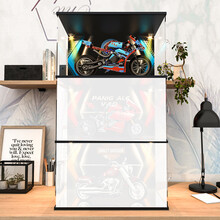 乐高赛道摩托42036杜卡迪42107哈雷10269带灯收纳防尘罩展示盒 赛道摩托喷绘款10MM厚木塑底座+射灯黄灯 一层乐高展示柜