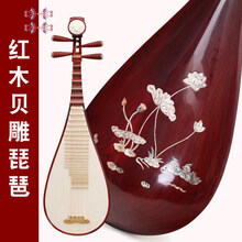 琵琶乐器初学者入门儿童成人小琵琶琴红木花梨木教学自学琵琶 红木贝雕琵琶