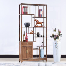 慢象红木家具非洲鸡翅木（学名：非洲崖豆木）博古架实木中式古典置物收纳储物展示架客厅隔断玄关陈列架书架 单个 长120*宽30*高198cm