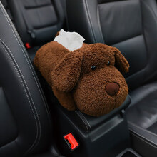 创意车载扶手箱纸巾盒抽卡通可爱汽车抽纸盒挂式车内装饰用品大全 ZJH大耳狗(颗粒绒)-(纸巾)