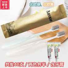 一次性牙刷家用待客宾馆酒店洗漱用品软毛二合一牙具牙膏套装批发 40套【两色各半/欧式牙刷+牙膏】2合1【金装 牛