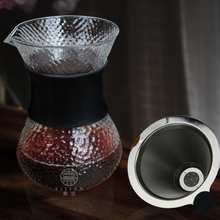 咖啡过滤杯加密过滤网木柄手冲壶玻璃滴漏家用分享意式咖啡壶新品 锤纹黑胶手冲壶400mL+双层滤网