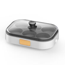 煎鸡蛋汉堡机不粘家用煎锅早餐蛋饺煎饼锅模具六孔煎蛋神器 麦饭石白-带盖款