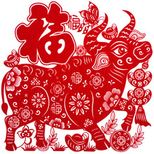 万格云2021新年牛年剪纸窗花中国特色出国礼品蔚县客厅装饰画过年福字