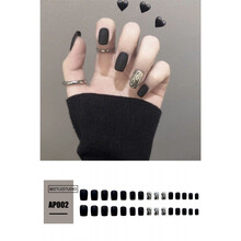 茹诗妮 奶茶纯色方头指甲贴片美甲成品中长款超闪钻日系镶钻裸色假指甲片 AP002