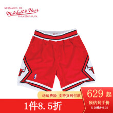 MITCHELL & NESS复古篮球裤 AUTHENTIC球员版刺绣 NBA公牛队短裤 MN男运动裤 97赛季-红色 XL