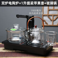 嵌入式双炉电陶炉煮茶炉自动旋转上水抽水茶台桌茶盘玻璃壶电热炉 电陶炉双炉+1000毫升苹果壶+锅