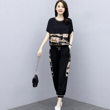 昆玮 休闲时尚减龄运动套装女2021年新款夏装气质洋气女神范衣服夏天休闲裤女套装 黑色 L