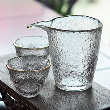 日式公道杯玻璃锤纹盖碗日本茶具套装号大容量功夫茶具配件泡茶器 金边公道杯+2只茗品杯
