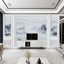 宝阁丽  3D电视背景墙壁纸5d水墨山水客厅8d影视墙墙纸5宫格新中式无缝壁画定制 定制无缝壁画（联系客服选择自己要的图案） 无缝8D精雕水晶布