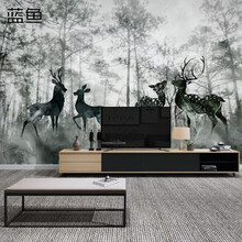 蓝鱼（LANYU）8D立体麋鹿树林墙纸北欧电视背景墙壁画客厅餐厅墙布壁纸 加厚整张-无纺布