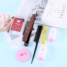 乾越卷发棒卡通电夹板直发器卷发棒迷你拉直卷两用不伤发内扣空气刘海直板夹 咖啡+收纳盒 美发五件套