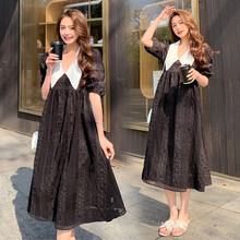 敏潮格伦孕妇装夏套装时尚款网红新款短袖夏季夏天裙子韩版孕妇夏装连衣裙 黑色连衣裙 L