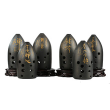 冯氏陶埙十孔/10孔黑陶埙专业演奏入门双腔黑陶笔筒埙乐器多种图案可选 F调  梵音