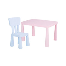 儿童可拆儿童学习桌/小餐桌塑料桌饭桌写字桌 长方形儿童桌子 糖果粉长方桌+蓝椅 阿木童