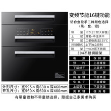 日本樱花消毒柜家用嵌入式120l三层橱柜厨房不锈钢镶入式消毒碗柜 三层16键S6-1银色拉手+童锁 304