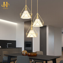 幻色（HUANSE）餐厅吊灯钻石LED北欧现代创意个性简约单头吧过道灯台饭厅金色铁艺家用餐吊灯具 圆盘三头 高度可调【赠7w三色光适用8-15平】