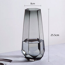 北欧创意简约轻奢网红玻璃花瓶透明水养百合玫瑰鲜花客厅插花摆件 25六边 烟灰色【款】 大