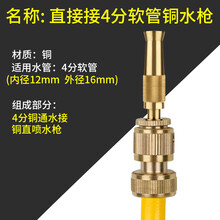 全铜水枪喷头洗车家用高压强力加压汽车冲洗水管软管增压浇花神器 铜直喷枪 4分通水接 不含水管