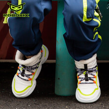 ROBOKIX秋冬新款高帮棉靴男童棉鞋加绒加厚内增绒感鞋垫舒适保暖内侧开口魔术贴设计方便穿脱 亮白/青柠绿 28.5