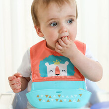 婴儿防水围嘴宝宝吃饭围兜辅食饭兜喂儿童小孩硅胶超软口水兜Tx. 【宝蓝色】