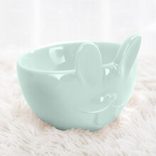 佩格小猫唔哩呜哩猫碗 陶瓷猫食盆幼犬小狗饮水碗粮碗保护颈椎防打翻 兔子水碗(薄荷绿)
