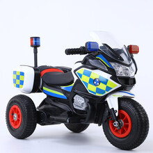 小孩新年礼物遥控车可坐警车儿童电动摩托车警察宝宝三轮车2-6岁男孩3充电瓶车 充气轮蓝+皮座+双驱大电瓶