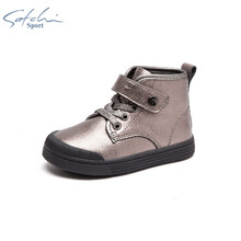 沙驰Satchi Sport 童鞋男女童牛皮革魔术贴舒适短靴 枪色 23