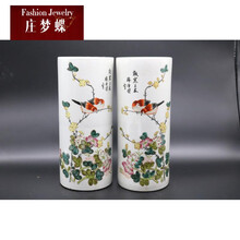 庄梦蝶 清粉彩手绘岁寒三友帽筒博古纹仿古瓷器老厂货书房家居装饰古董摆件